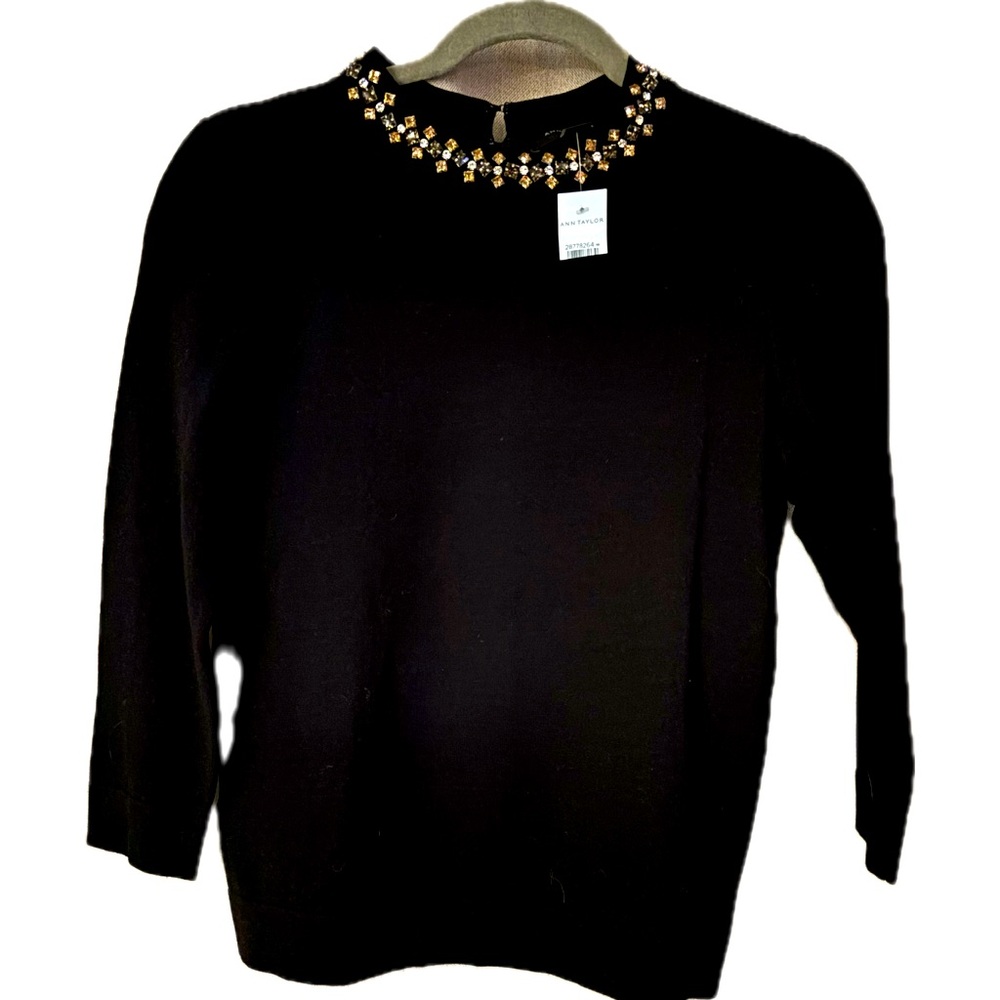 Ann Taylor black and jeweled small petite top, new with tags!